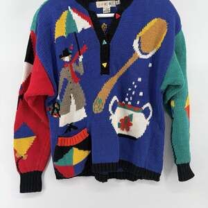 VTG Lisa Nichols Knit Cotton Mary Poppins Storybook Sweater Sz L 1989 Novelty